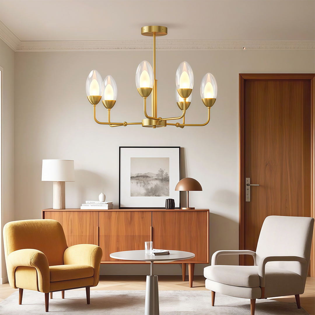 Luxury Copper Modern Chandelier with Clear Glass Shades