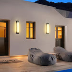 Modern Outdoor Linear Wall Light in Sand Brown Stainless Steel with Marble Shade