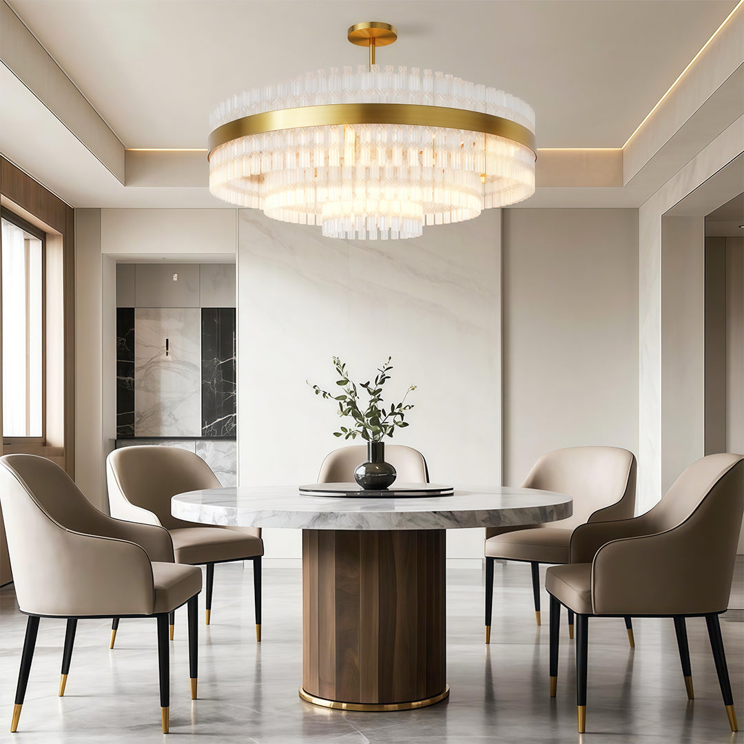 Full Copper Modern Chandelier with Clear Glass Shade for Dining Room and Living Room