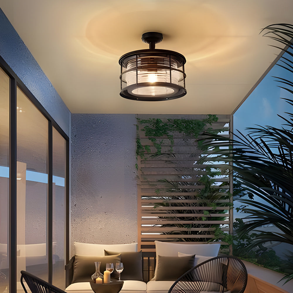 Coastal Semi Flush Ceiling Light in Wrought Iron with Clear Glass Shade