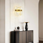 French Crystal Wall Sconce with Dual Light Heads in Copper, Nickel, or Black