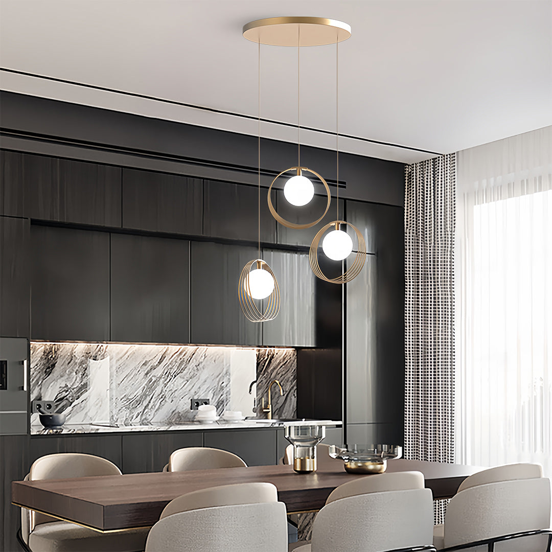 Nordic Minimalist 3-Light Gold Pendant Ceiling Lamp with Adjustable Cord