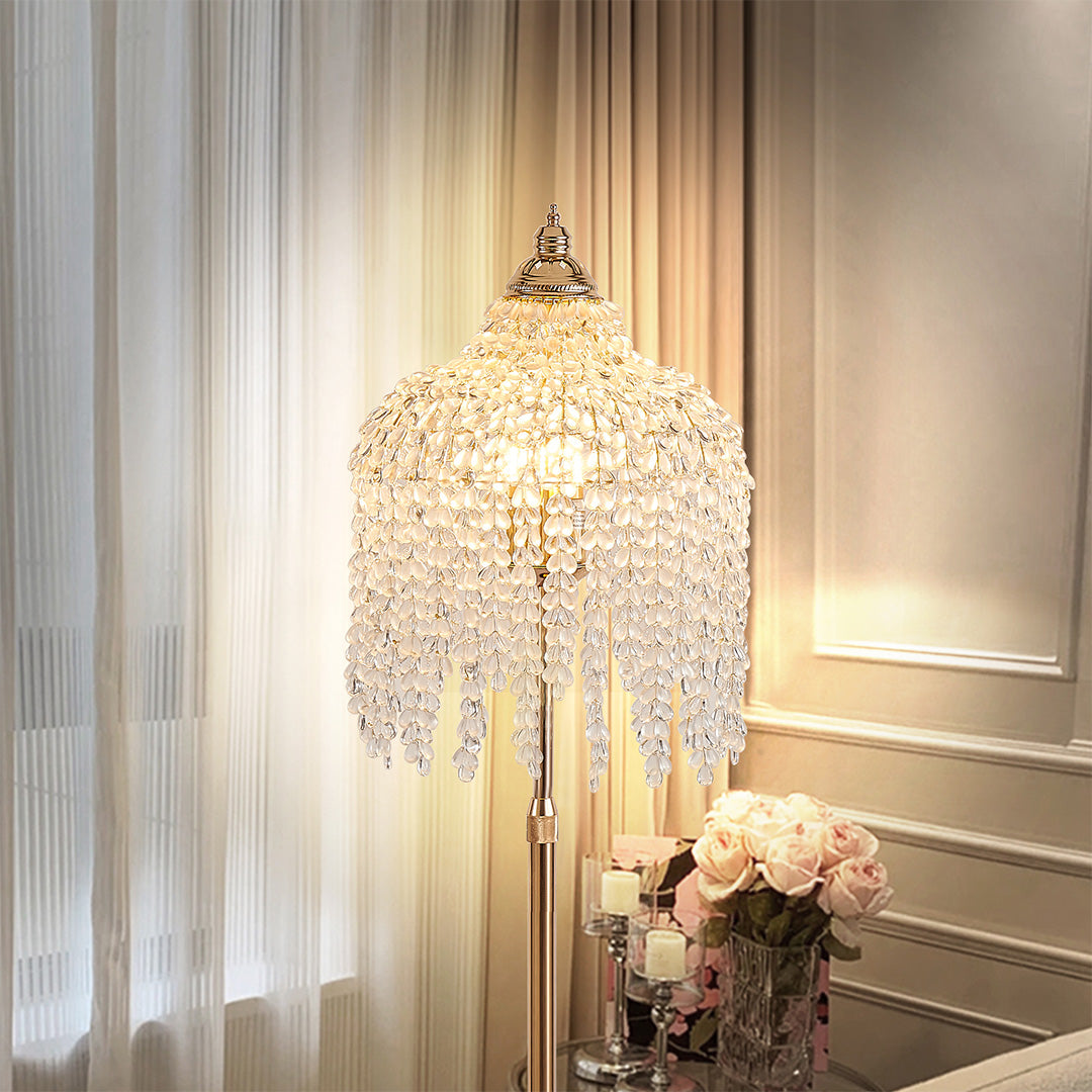 Crystal LED Floor Lamp with French Gold Finish, E12 Socket, 63" Tall