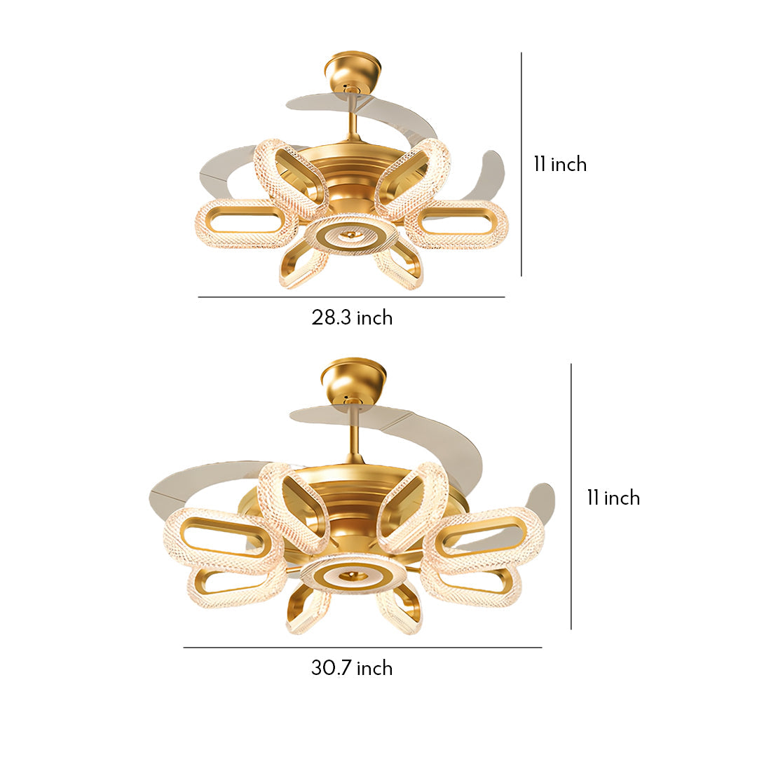 Luxury Gold LED Ceiling Fan with Light – Modern Iron Design for Elegant Interiors