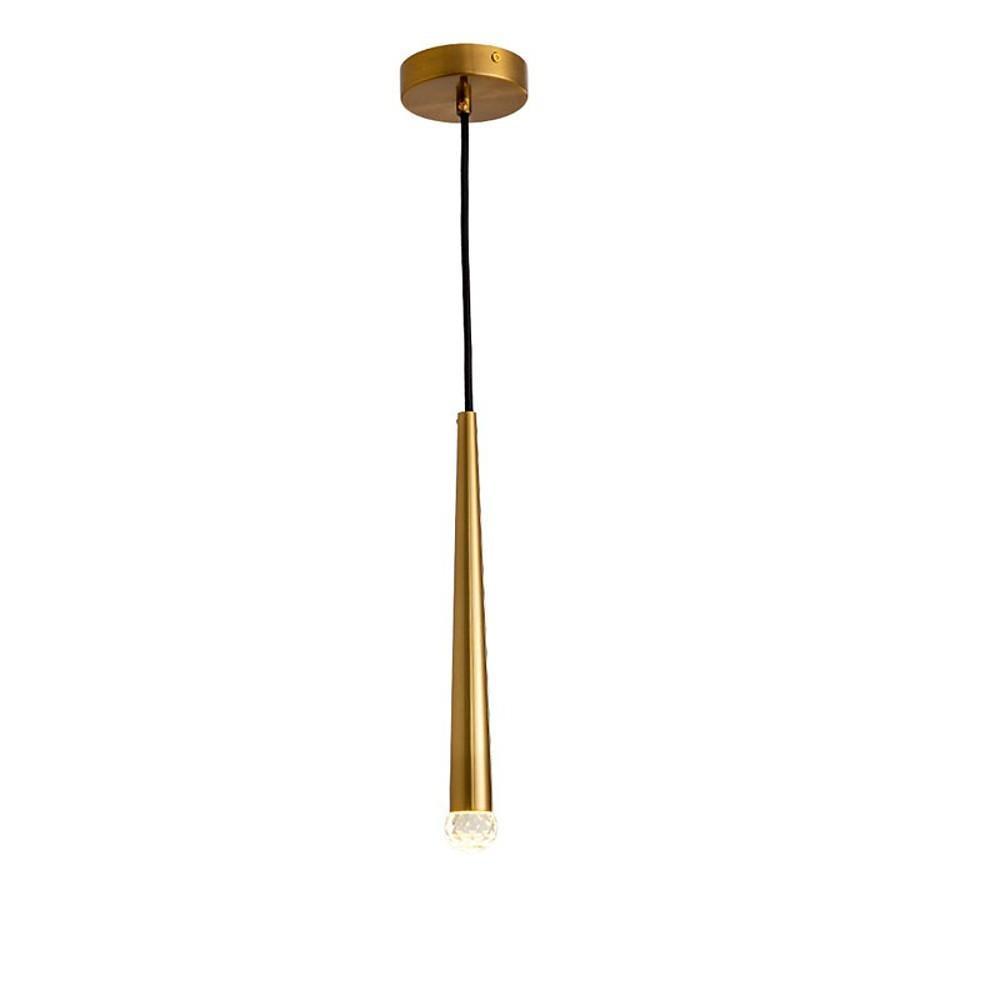 Slim Cylinder LED Pendant Light in Gold or Black with Crystal Accents
