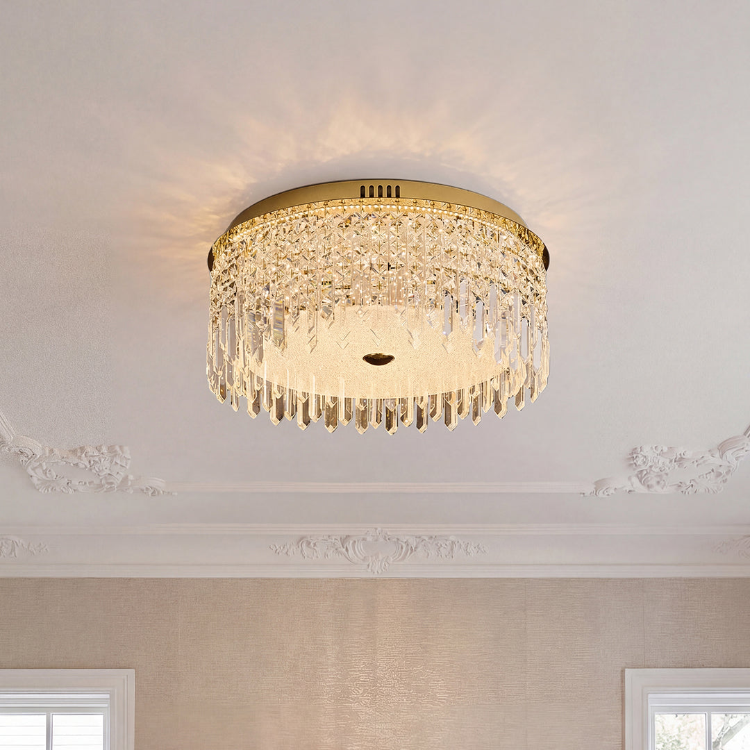 Luxe Crystal Flush Mount Ceiling Light in Champagne Gold