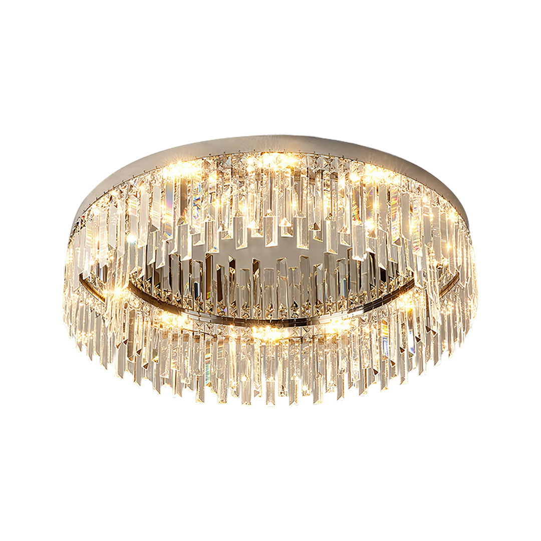 Lumina Crystal Flush Mount Ceiling Light – Modern Round Stainless Steel Fixture