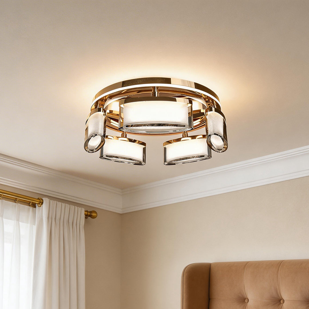Crystal Flush Mount Ceiling Light in Warm Gold Aluminum