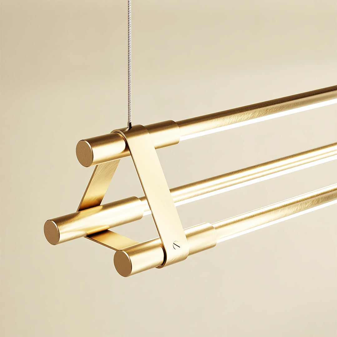 Slim Linear LED Pendant Light with Dimmable Brass Finish for Kitchen Island
