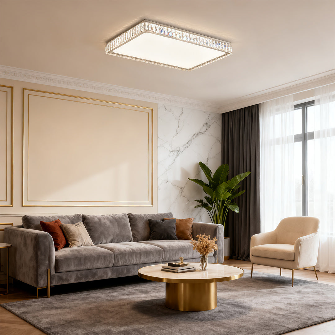 Crystal Flush Mount Ceiling Light Modern Minimalist Chrome LED
