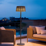 Handwoven Linen Outdoor Floor Lamp with Solar and Plug-In Options