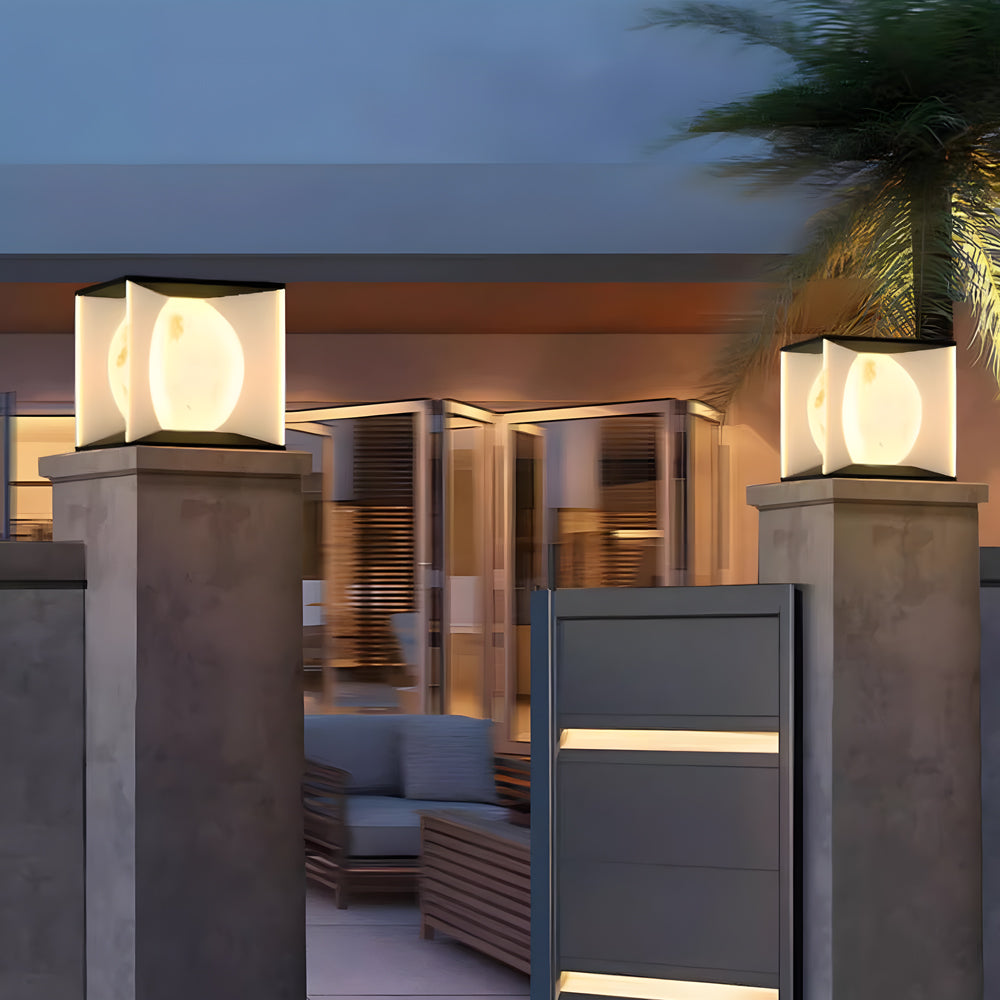Square Stainless Steel Outdoor Pillar Light with Acrylic Shade