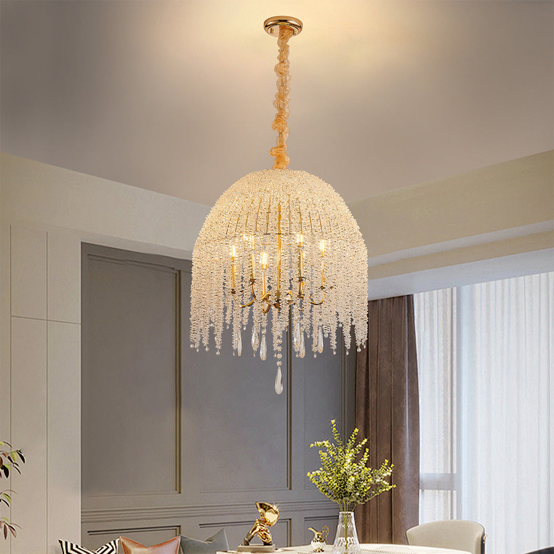 Teardrop Crystal Chandelier in Gold Finish, French-Inspired Ceiling Light