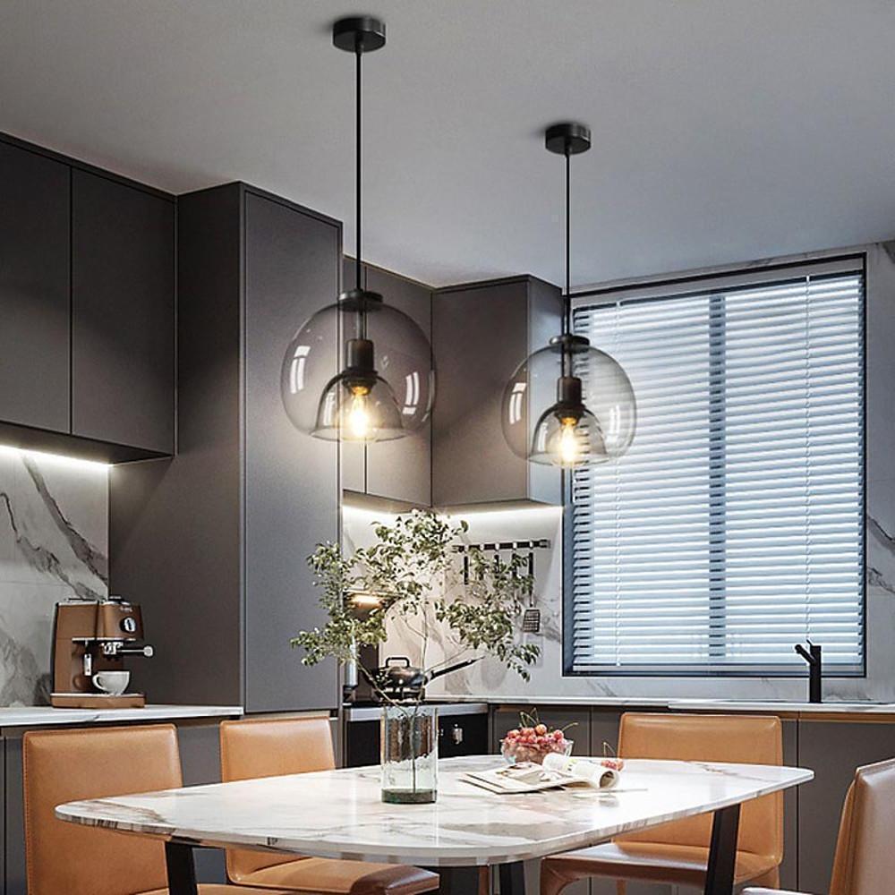 Smoked Glass Pendant Light with Matte Black Metal Shade