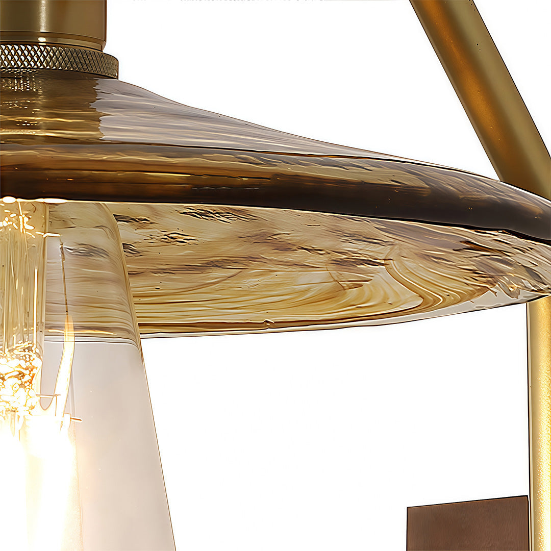 Japanese Retro Wave Glass Wall Sconce with Rubberwood Accent