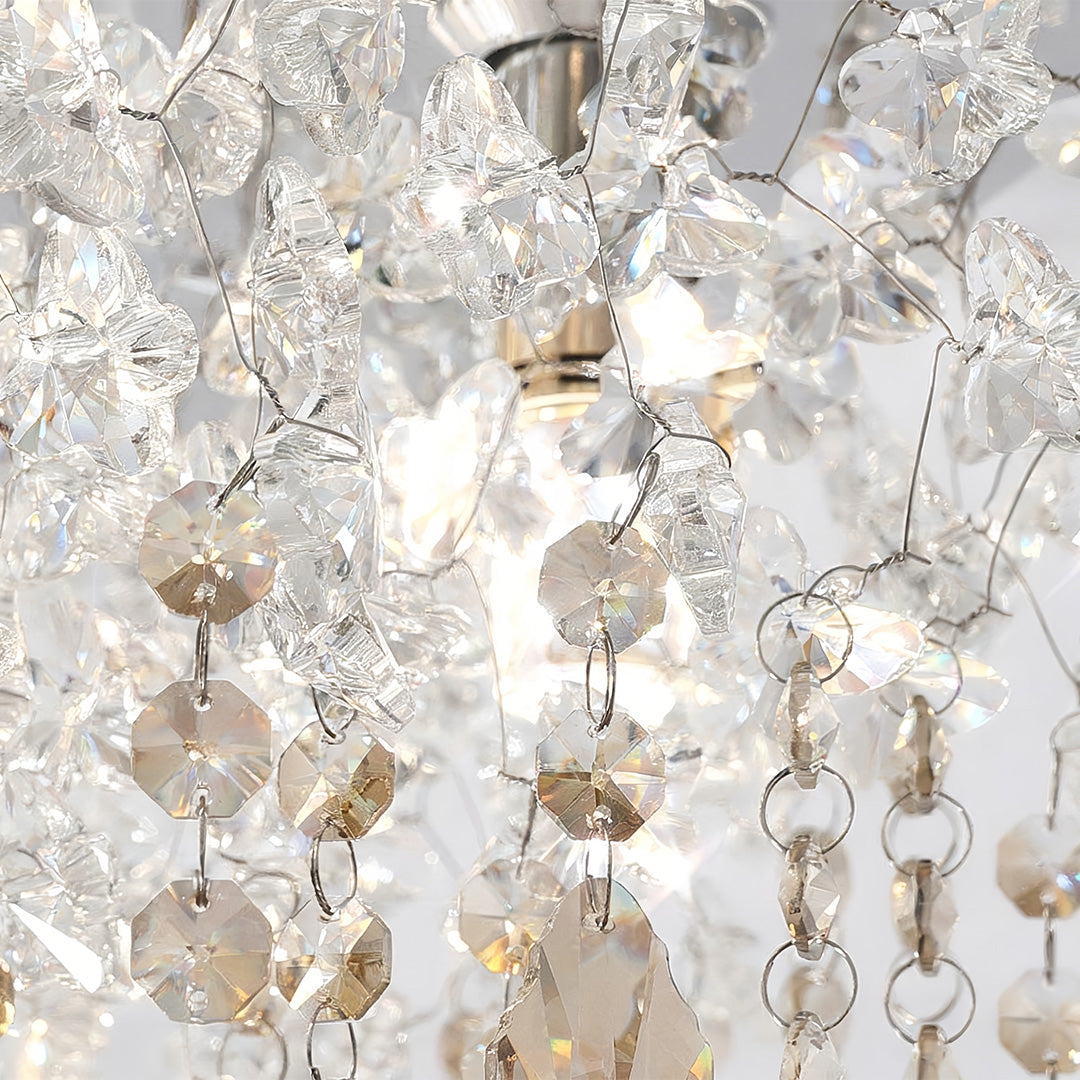 French Crystal Chandelier Ceiling Light with Gold Stainless Steel Frame