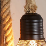 Rustic Iron Wall Sconce with Hemp Rope and Wood Accent