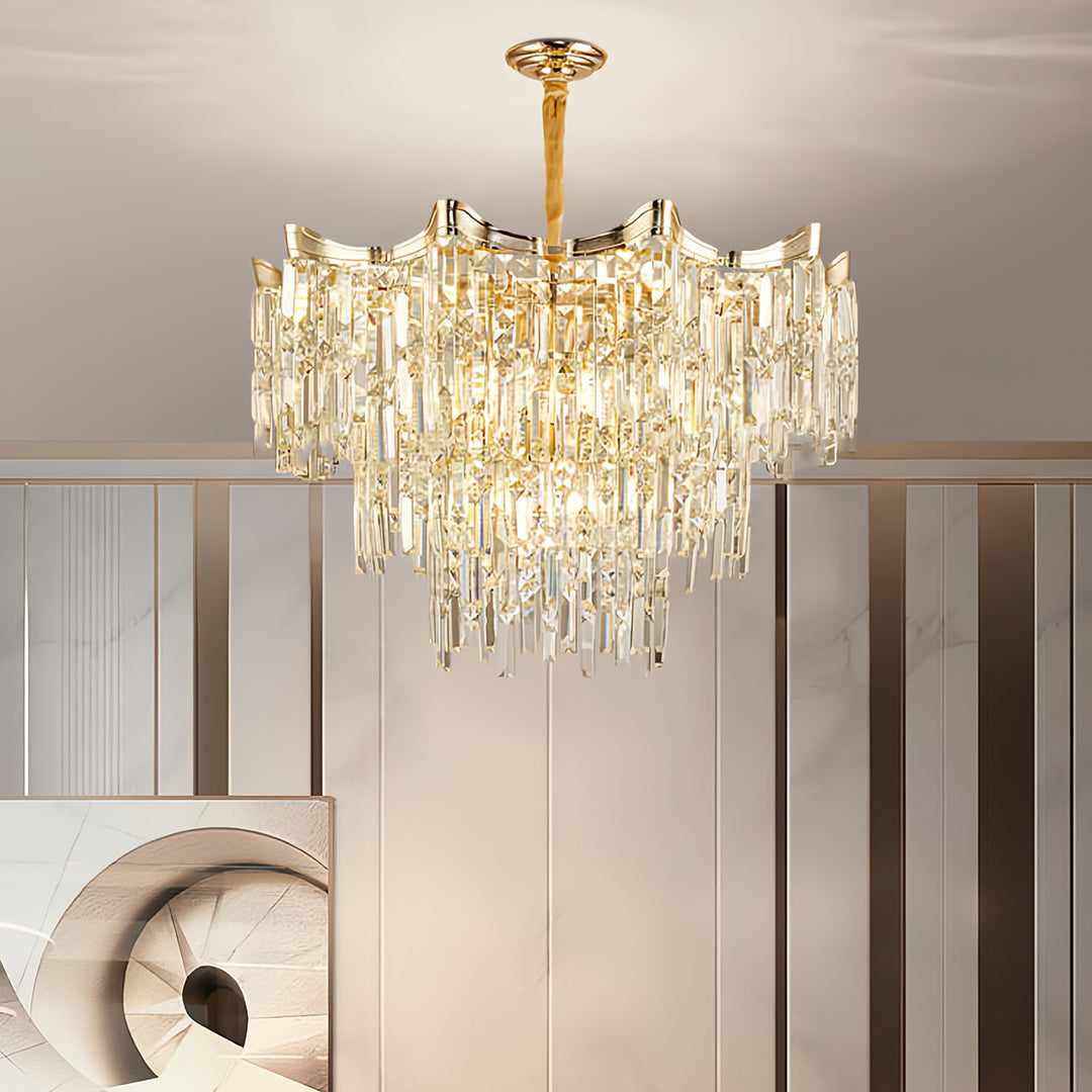 Tiered Crystal Chandelier Modern Gold Waterfall Ceiling Light