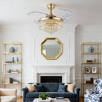 Crystal Ceiling Fan with Light – Gold Iron, European Luxury Design