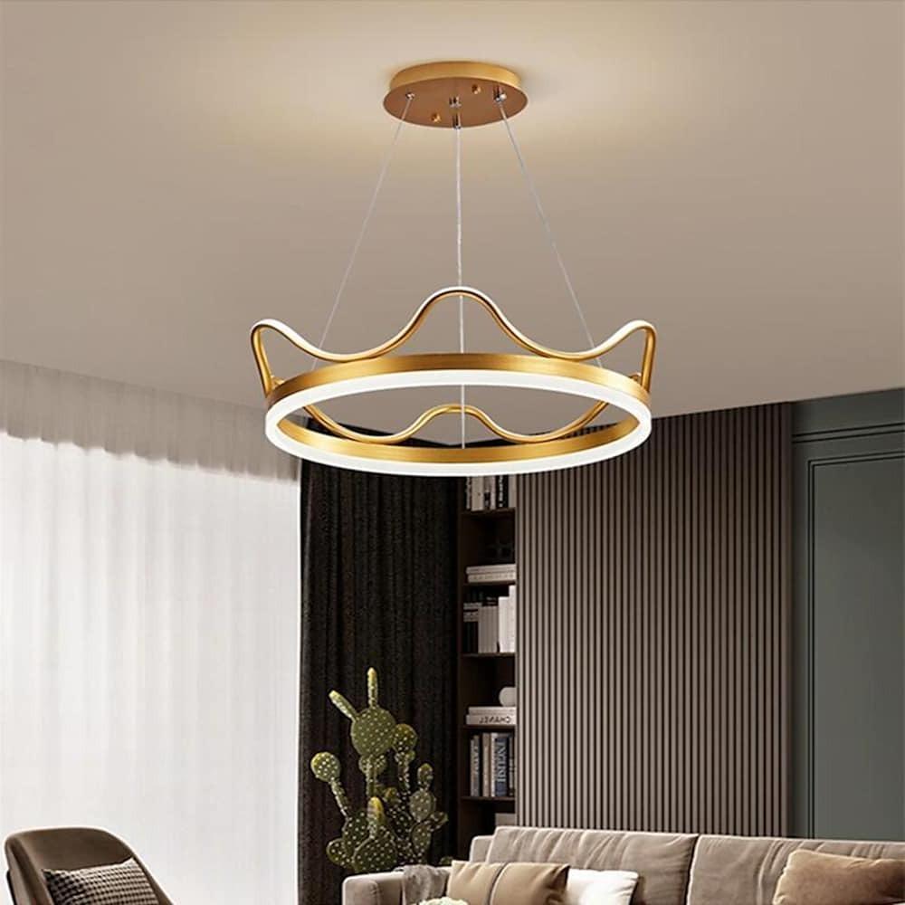 Dimmable Round Led Ring Chandelier Crown Design Modern Aluminum Acrylic Pendant Light For Living Room