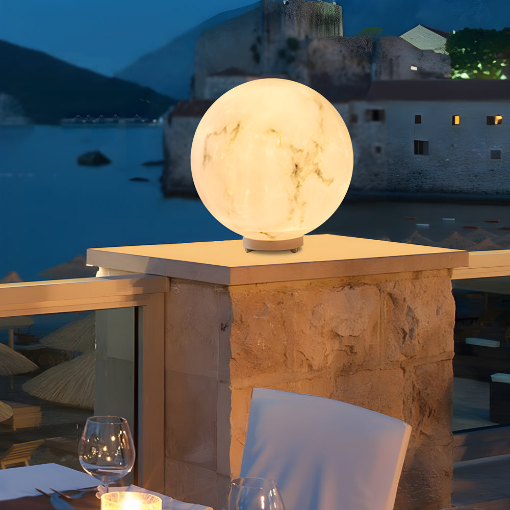 Lunar Glow Outdoor Pillar Light in Faux Marble, IP54 Waterproof