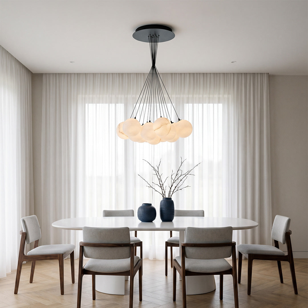 Matte Black Bubble Glass Chandelier with Warm LED Glow