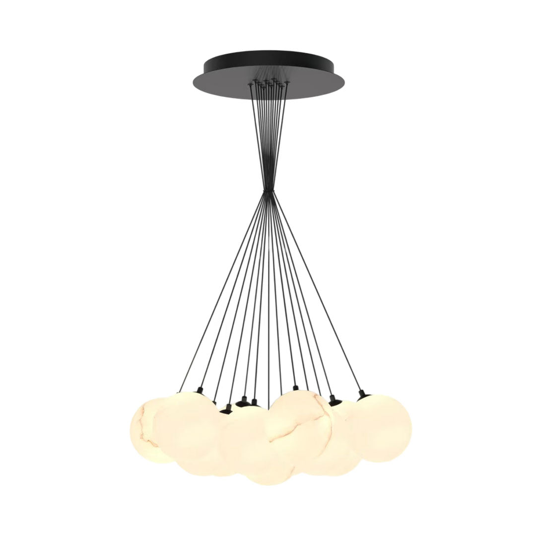Matte Black Bubble Glass Chandelier with Warm LED Glow