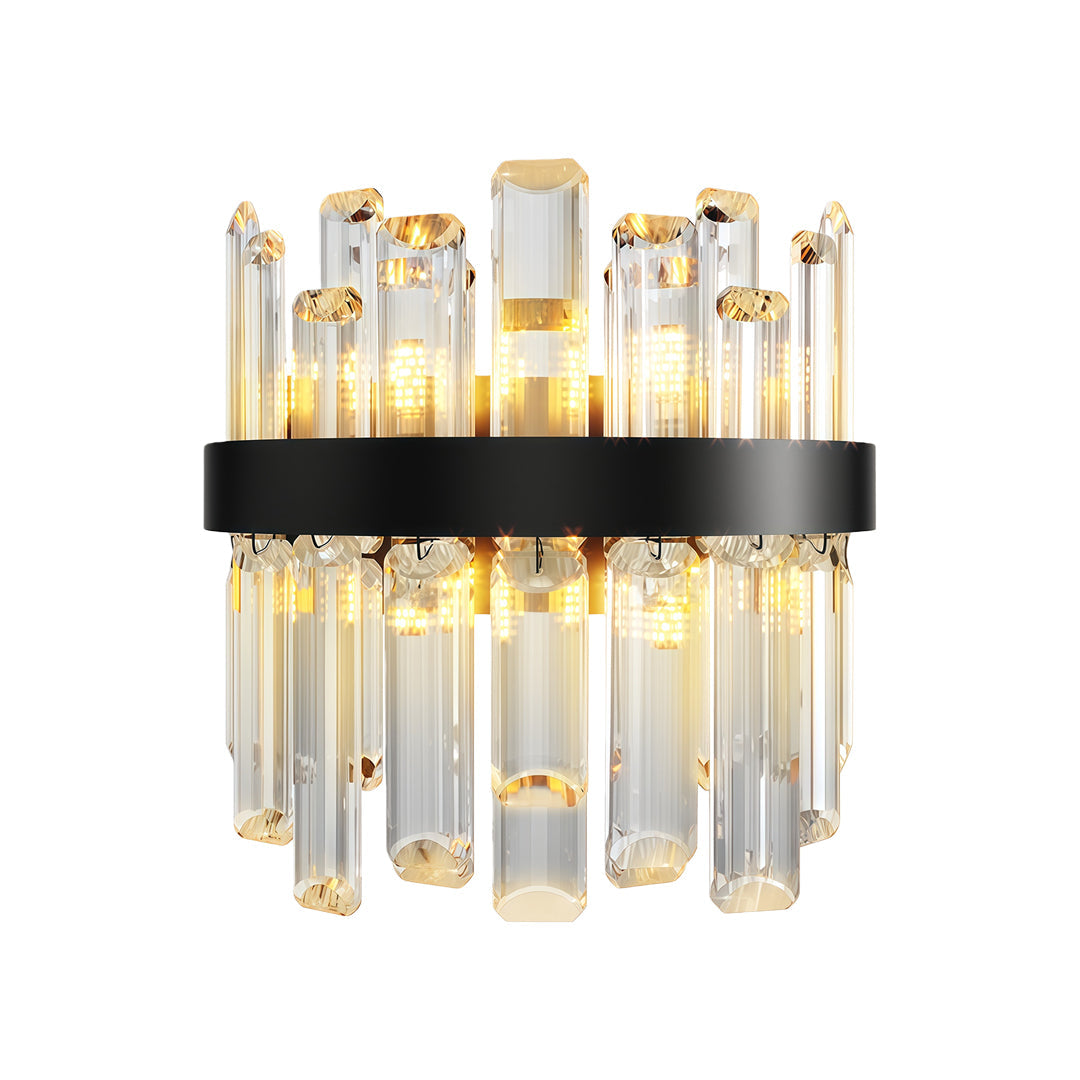 French Crystal Wall Sconce with Dual Light Heads in Copper, Nickel, or Black