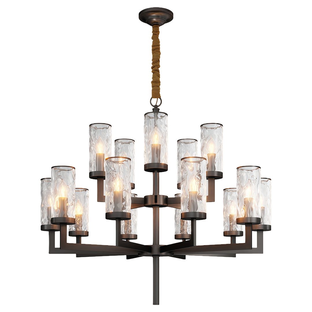 Modern Glass Island Chandelier with Copper Frame for Dining Room and Kitchen