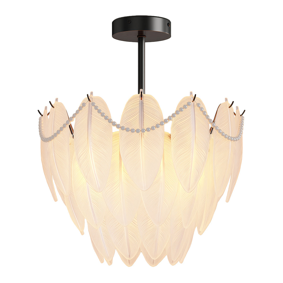 Feathers Full-Copper Chandelier with Pearl Glass Shades