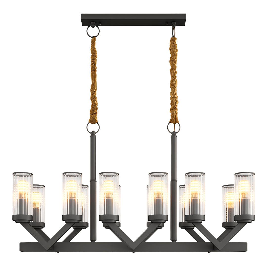 Lumière Cascade: Modern Copper Glass Drop Chandelier for Elegant Interiors