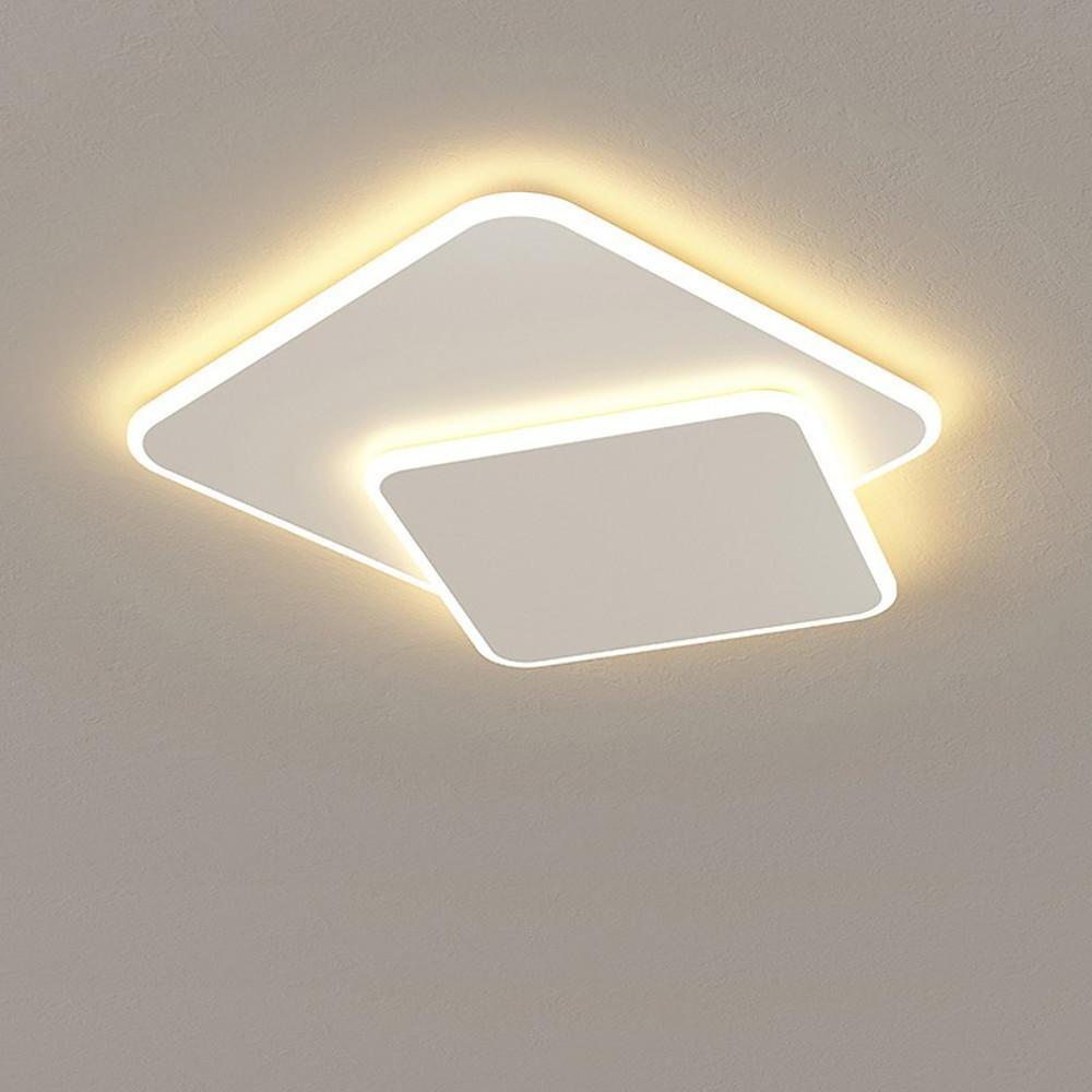 2 Light White Square Led Flush Mount Ceiling Light For Bedroom