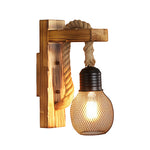 Rustic Iron Wall Sconce with Hemp Rope and Wood Accent