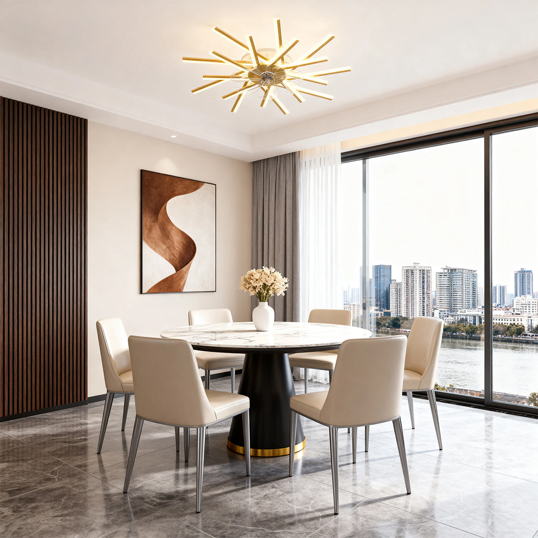 Aurelia Iron Ceiling Fan with Dimmable LED Light – Modern Flush Mount