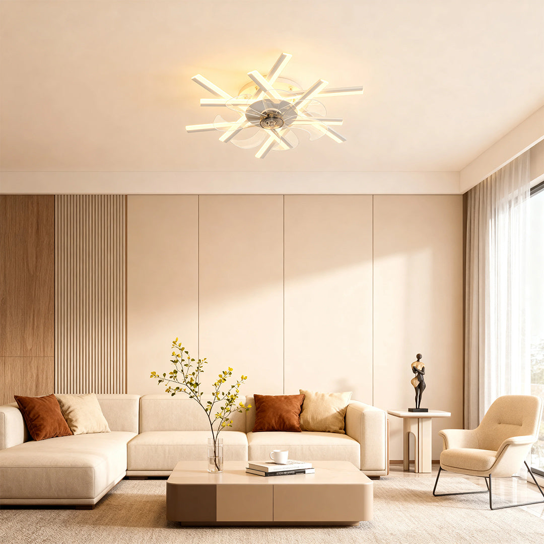 Aurelia Iron Ceiling Fan with Dimmable LED Light – Modern Flush Mount
