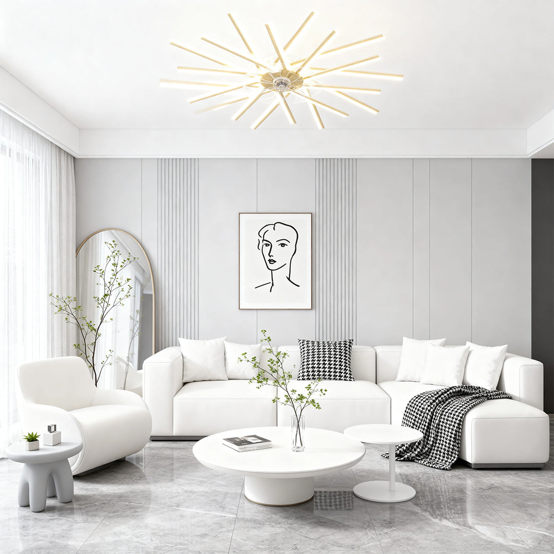 Aurelia Iron Ceiling Fan with Dimmable LED Light – Modern Flush Mount