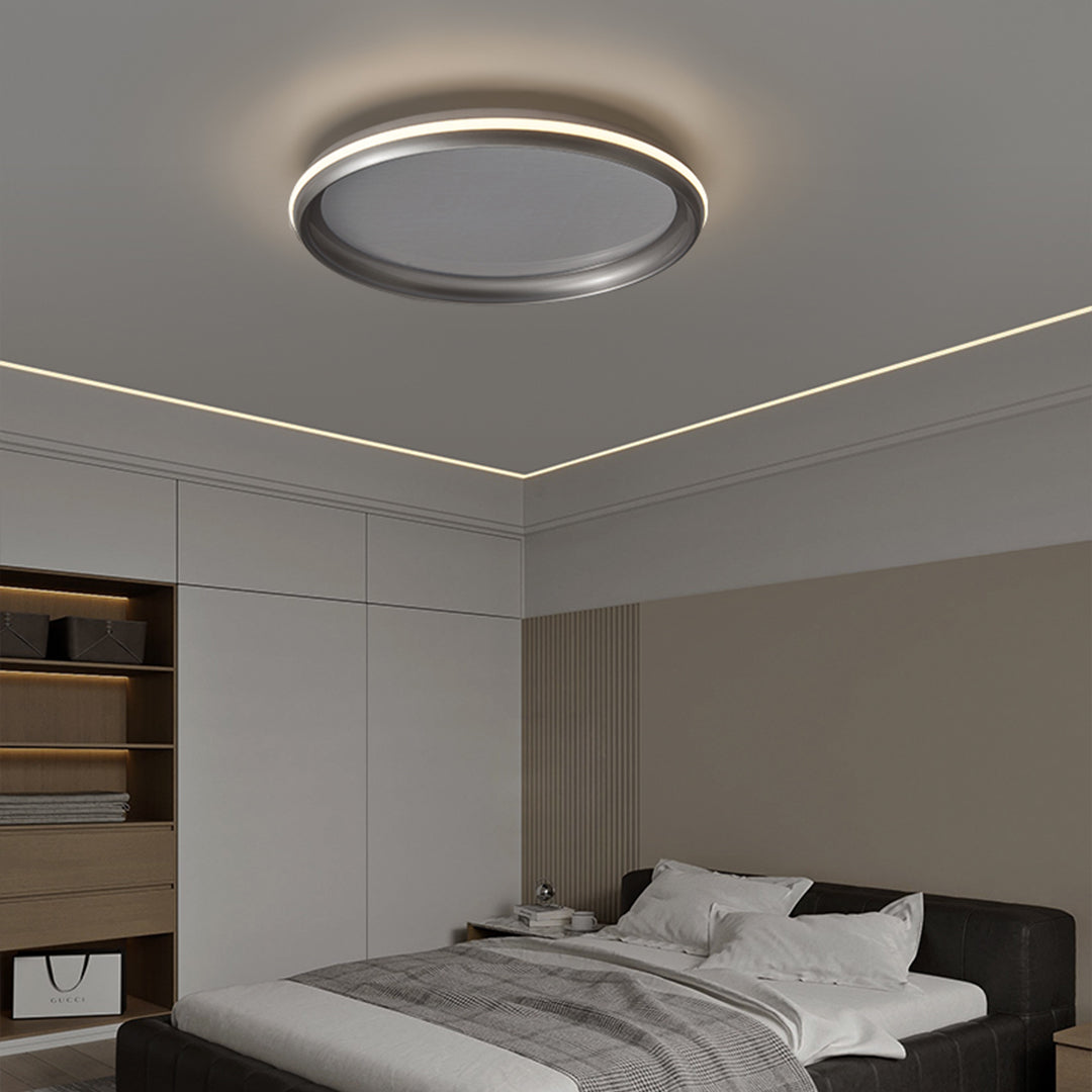 Lumina Silver LED Flush Mount Ceiling Light with White Acrylic Shade
