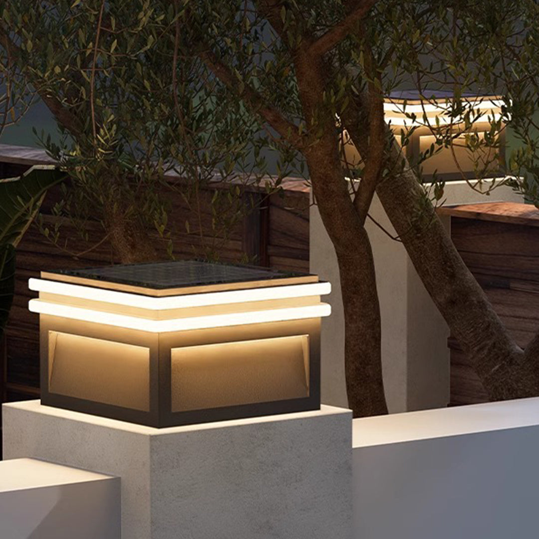 Square Stainless Steel Pier Mount Pillar Light with Warm LED Glow