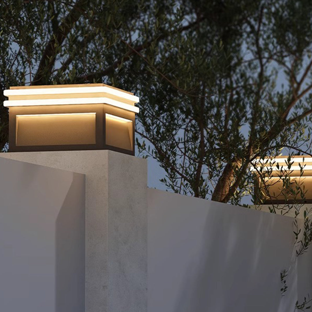 Square Stainless Steel Pier Mount Pillar Light with Warm LED Glow