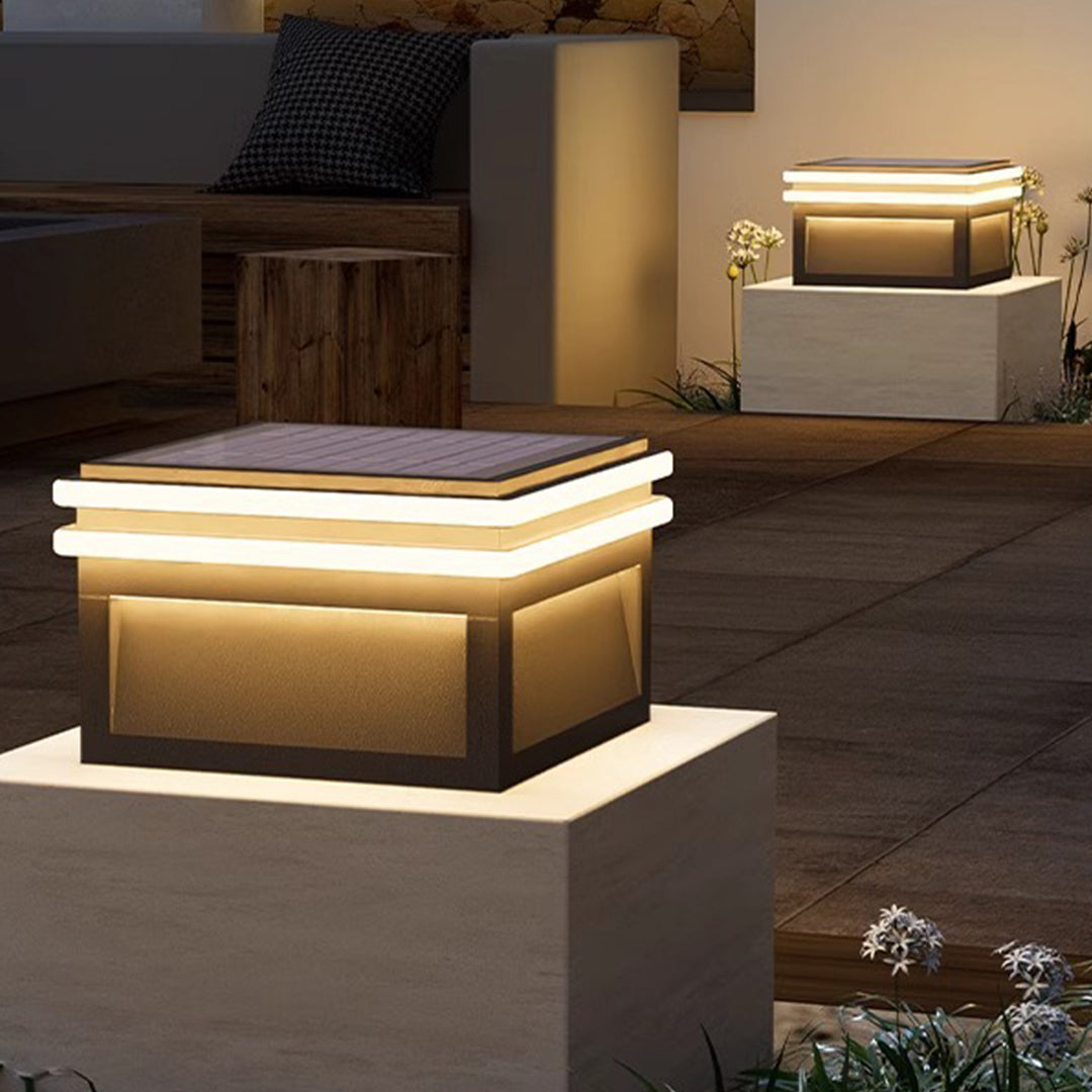Square Stainless Steel Pier Mount Pillar Light with Warm LED Glow
