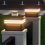 Square Stainless Steel Pier Mount Pillar Light with Warm LED Glow