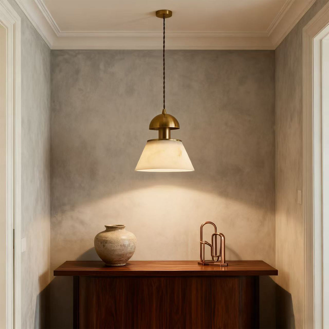 French Mid-Century Cloud Stone Pendant Light in Gold
