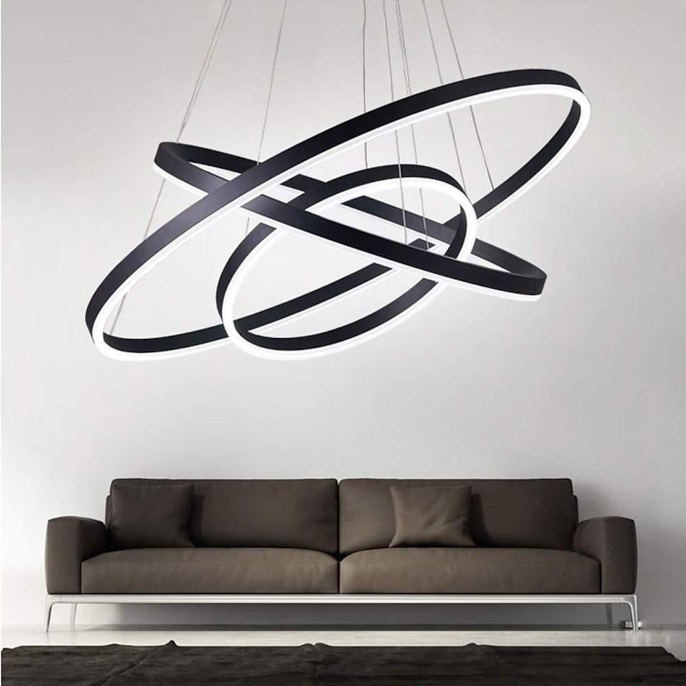Trio of Illumination: Modern LED Chandelier with Adjustable Rings