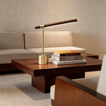 Linear LED Desk Lamp in Wood and Brass, Mid-Century Modern