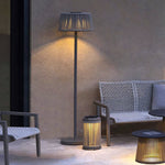 Handwoven Linen Outdoor Floor Lamp with Solar and Plug-In Options