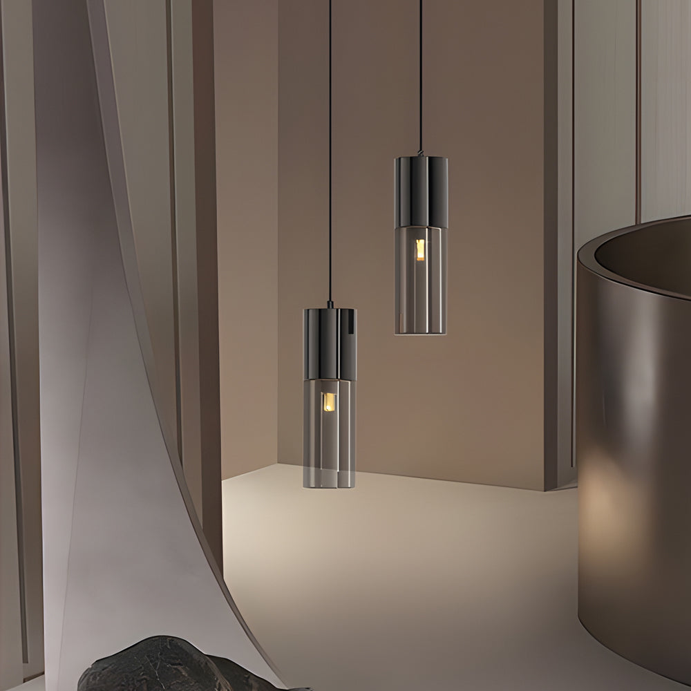 Mini Smoked Glass Pendant Light, Modern Metal Hanging Lamp for Bedroom & Dining