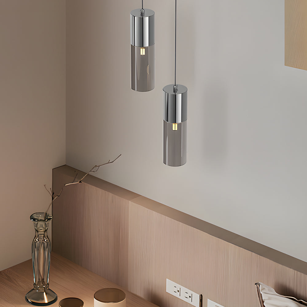 Mini Smoked Glass Pendant Light, Modern Metal Hanging Lamp for Bedroom & Dining