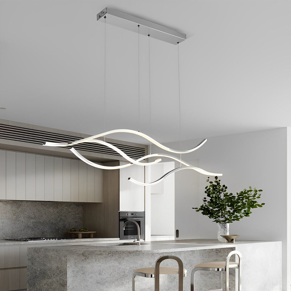 Wavy LED Pendant Light with Adjustable Height in Metallic Finishes
