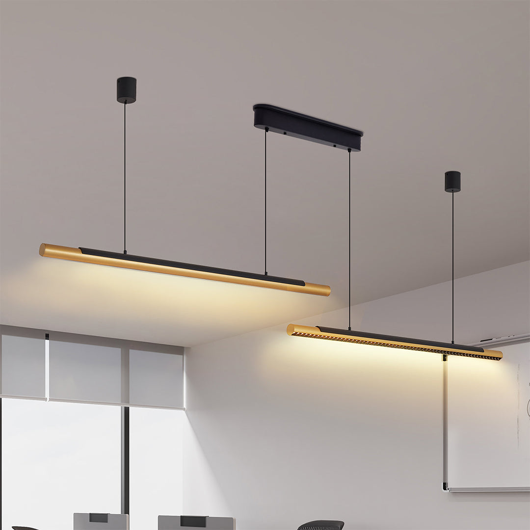Modern Dual-Head Linear LED Pendant Light in Gold and Black