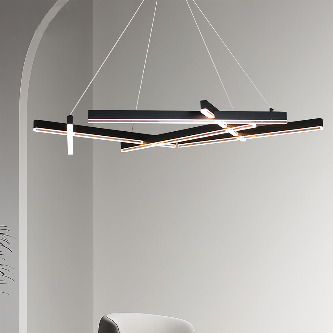 Modern Black Geometric LED Chandelier with Adjustable Hanging